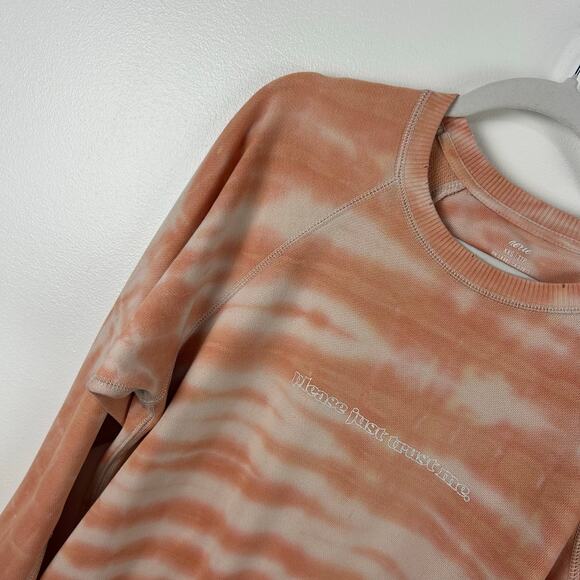 Aerie Coral Peach Tie Dye Sweatshirt Please Trust Me Oversized Size XXS - Picture 3 of 9